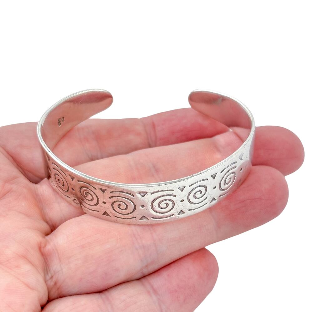 Vintage Boma Sterling Silver 925 Etched Spiral Pattern Cuff Bracelet | 6.5"
